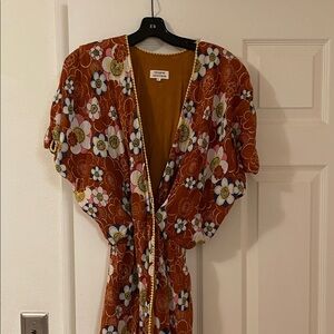 EUC Rare Chasing Unicorns Vibrant Orange Floral Wrap Dress